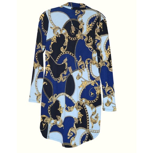 Gold Chain Print Long Sleeve Button-Up Tunic Top Ladies Size M EUC - Picture 2 of 6